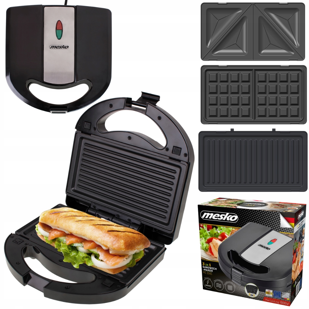 Opiekacz Do Kanapek Toster 3w1 Grill Gofrownica Panini Sandwich 1000W