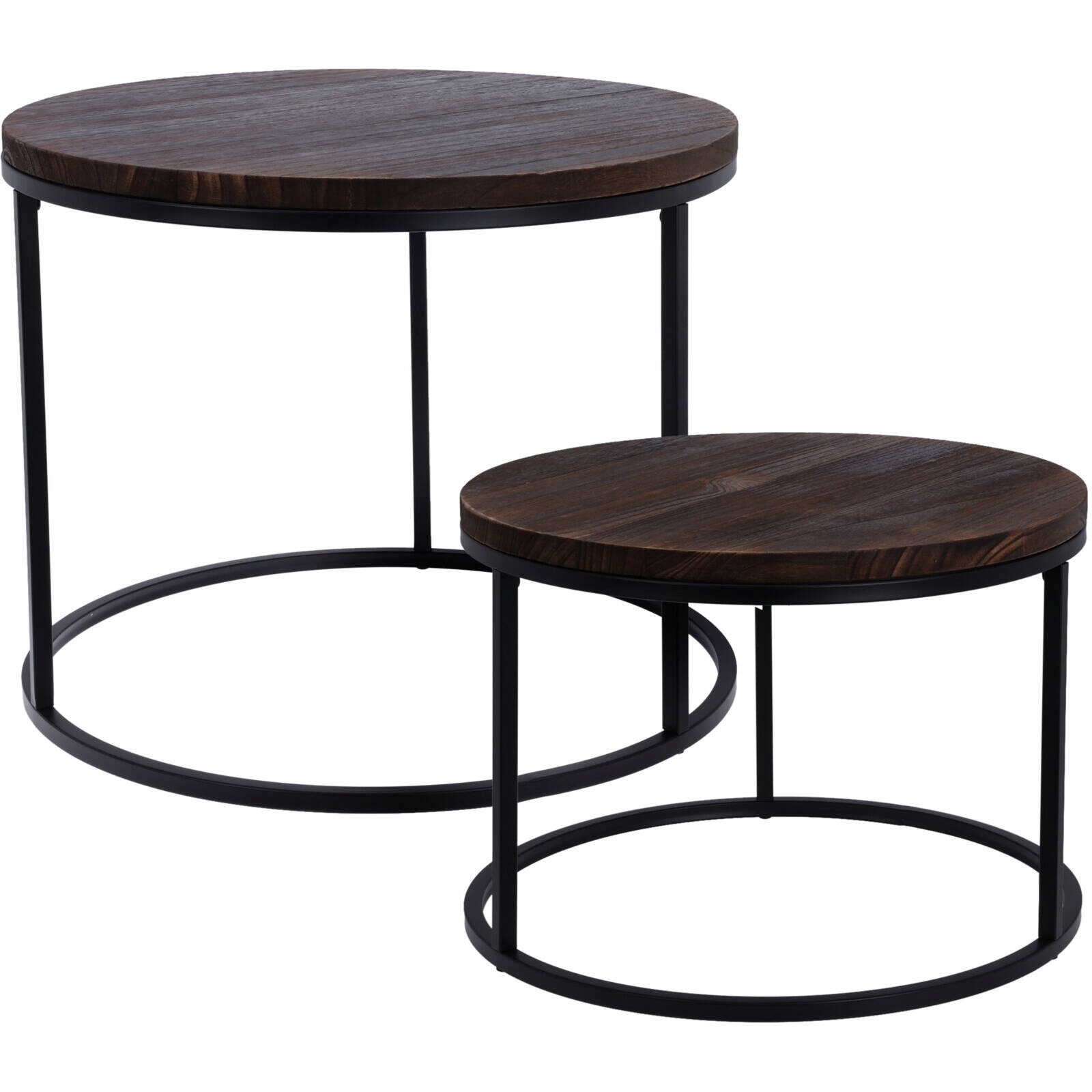 Konferenčný Stolík Kovový Čierny Drevená Doska Sada 2 Ks 57 X 45 CM