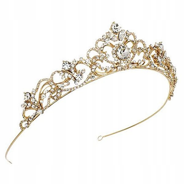 

Diadem Ślubny Korona kryształy Złota tiara Ślub