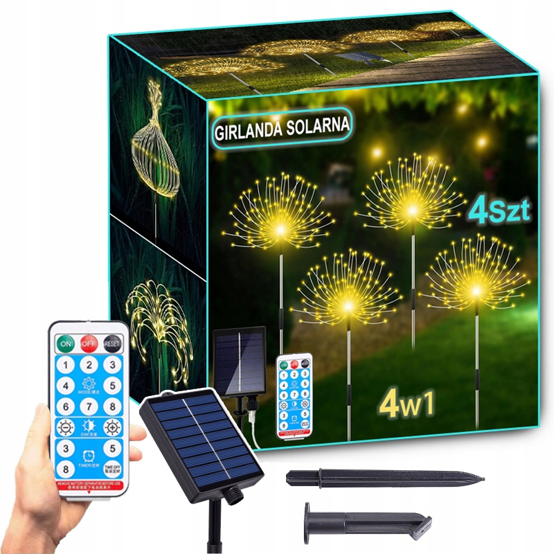4x LAMPA SOLARNA OGRODOWA Z PILOT 480LED drzewko dmuchawiec fajerwerki