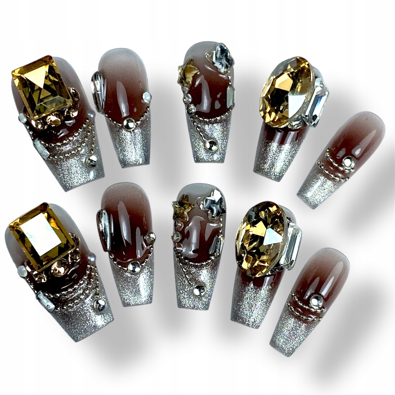 Press On Nails Umělé nehty Tipsy Frencz Cat Eye Сrkonie, S