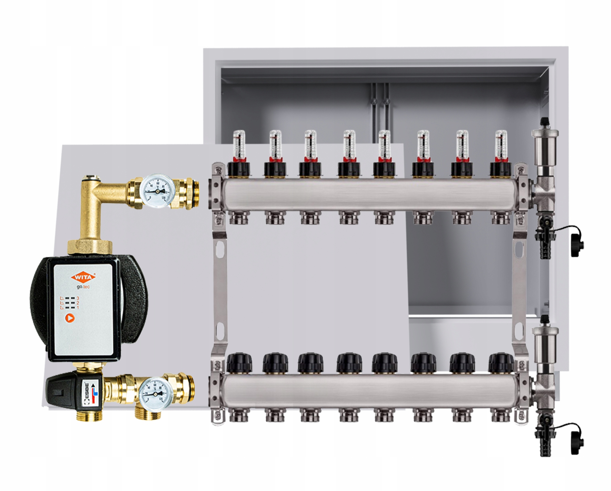 Rozdělovač podlahový nerezový 7 okruhů s čerpadlem Wita box