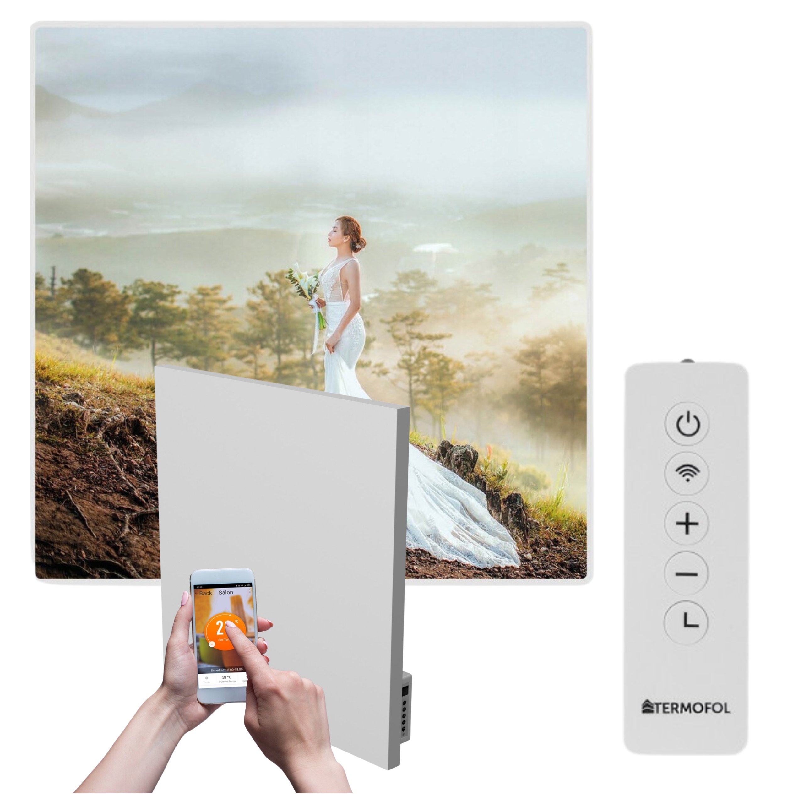 Infračervený ohrievač obraz nevesta hory 350W 60x60 cm WiFi