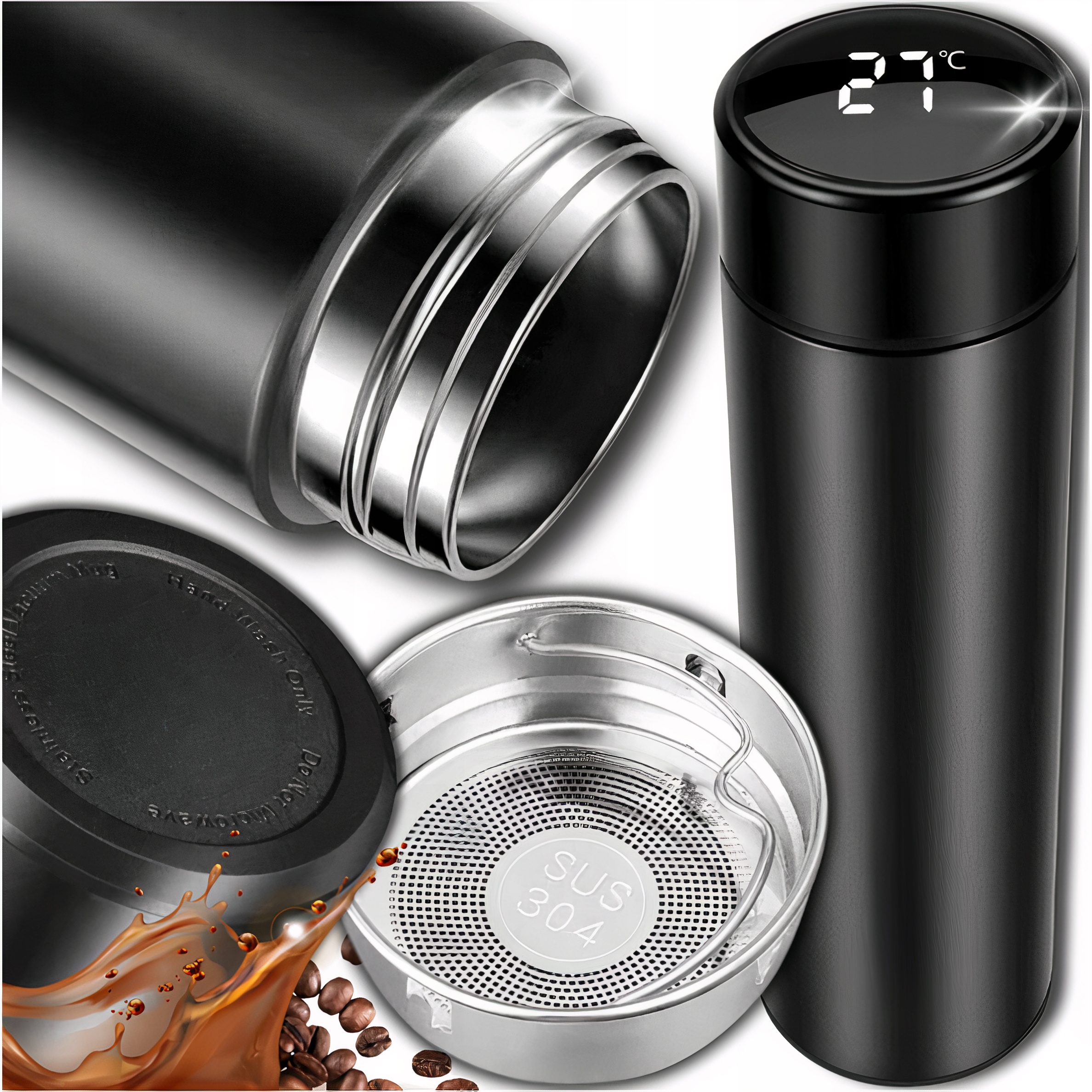 KUBEK TERMICZNY TERMOS NA KAWĘ HERBATĘ DO SAMOCHODU Z WYŚWIETLACZEM 500 ml Stan opakowania oryginalne