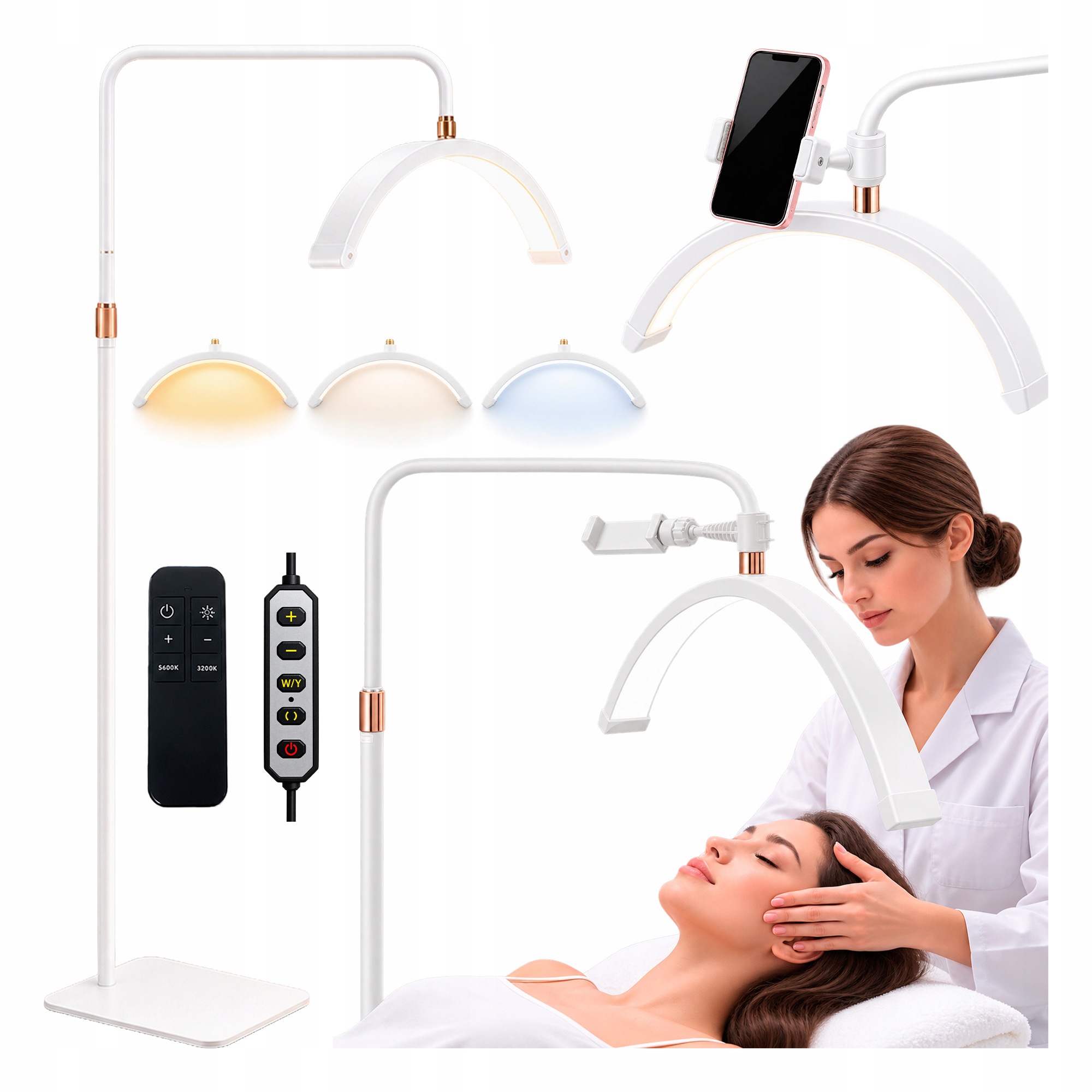 Lampa Kosmetyczna Led Biała 40W Łuk Do Przedłużania Rzęs Podłogowa Moon