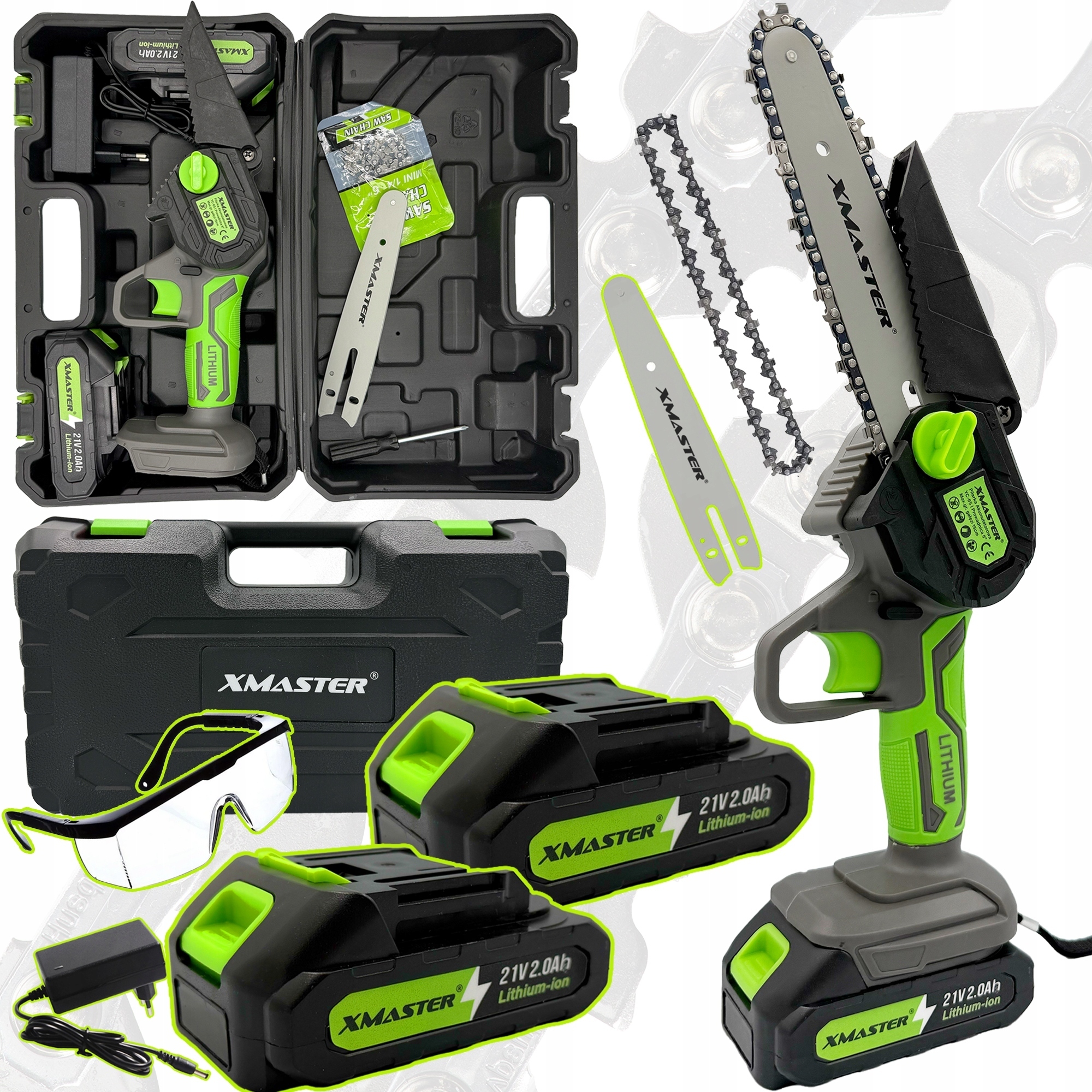 Pilarka Łańcuchowa 6 6CAL Piła Akumulatorowa Gałęziówka 2xAKU Zestaw 1000W