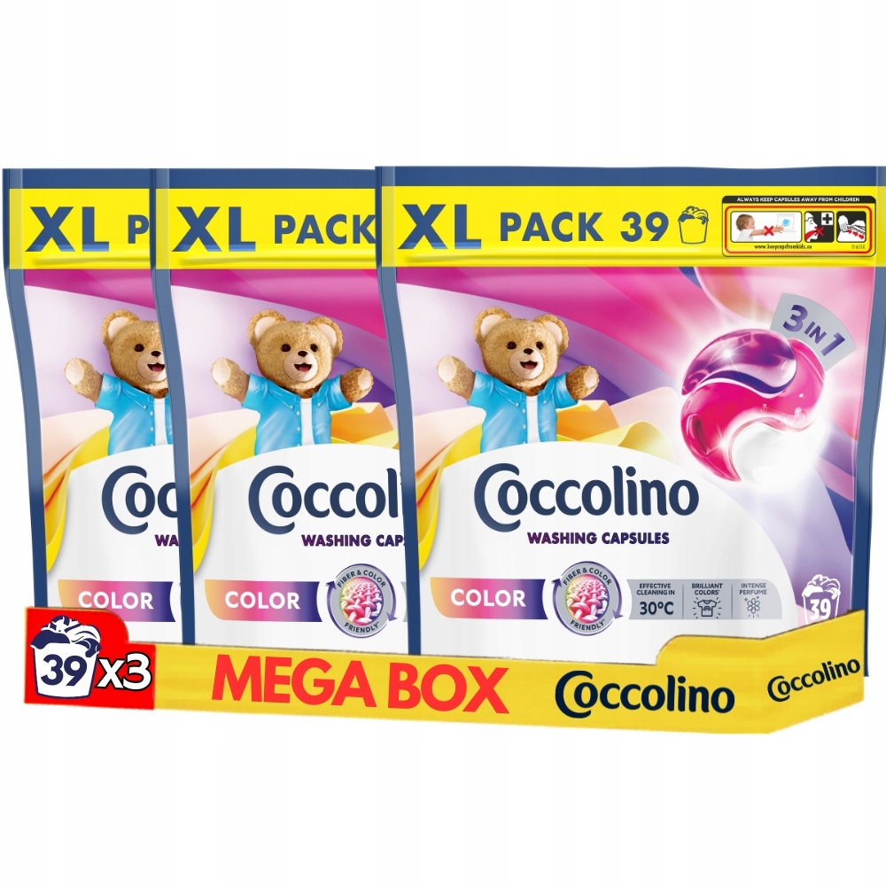 Coccolino XL Kapsułki 3w1 do prania kolorowych tkanin 3x39 prań