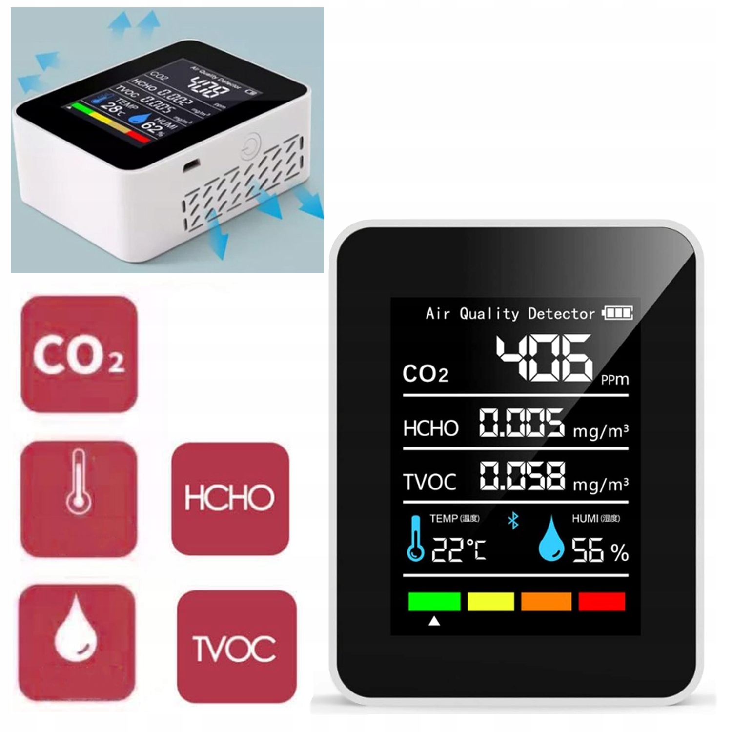 Monitor Oxidu Uhličitého Měřič Kvality Vzduchu Air Secure Hcho Tvoc Měřič Teploty co2