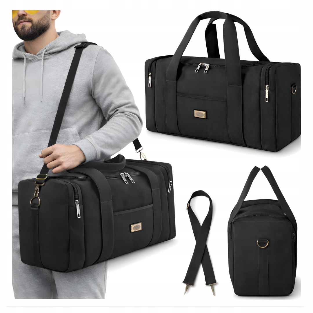 Torba Podróżna Sportowa 60x22x29cm 44L Czarna Torby Sportowe Duża Pojemność