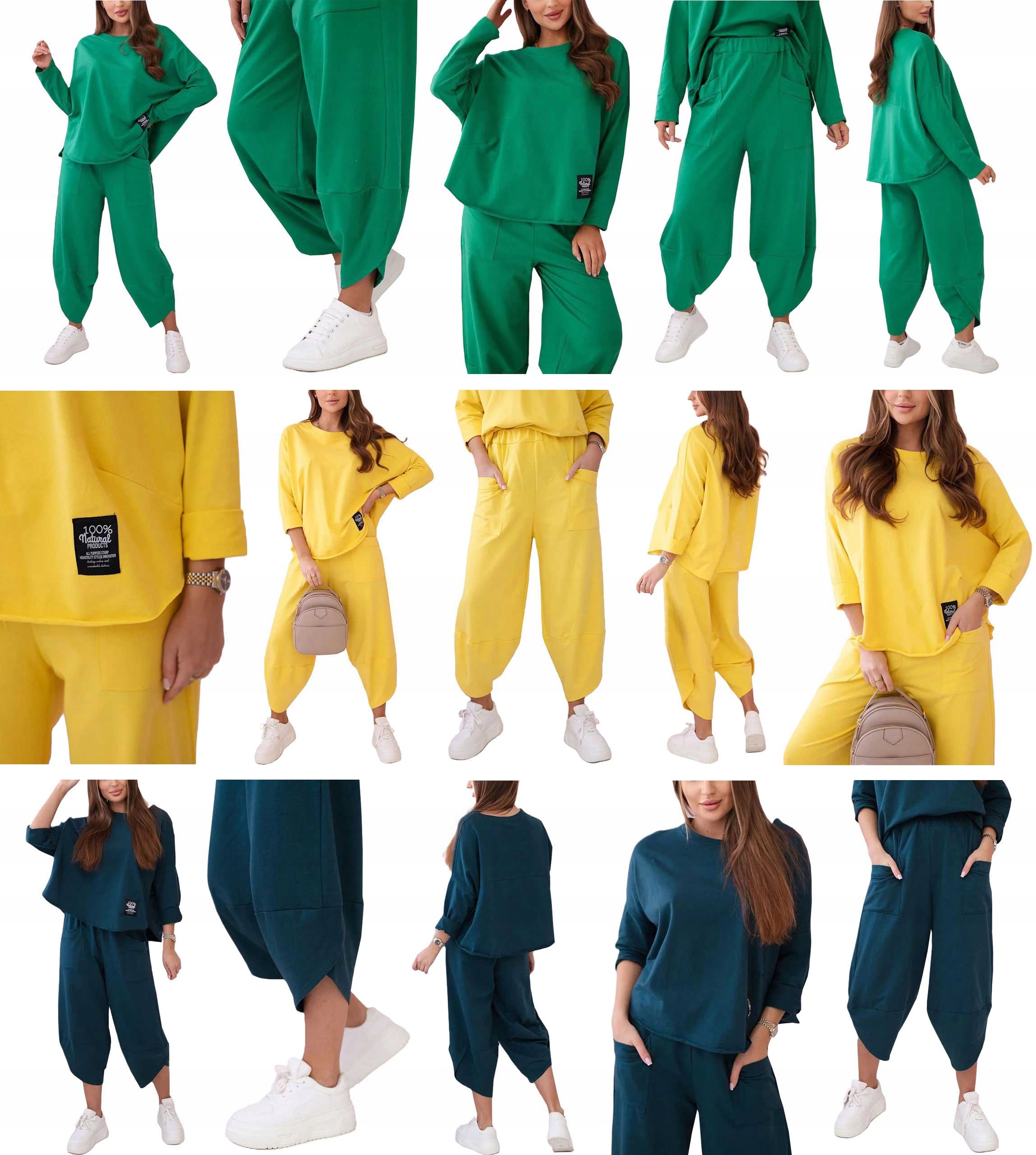 ELEGANCKI WŁOSKI KOMPLET BAWEŁNIANY BLUZA SPODNIE DRESOWY OVERSIZE L Materiał dominujący bawełna