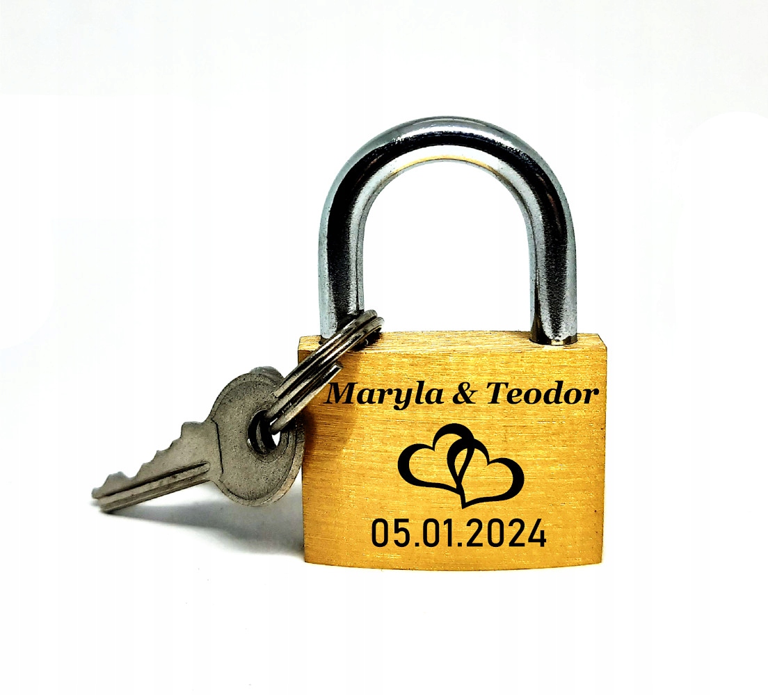 Kłódka Złota Twój GRAWER Wzory Prezent 35 mm x 22 mm Walentynki
