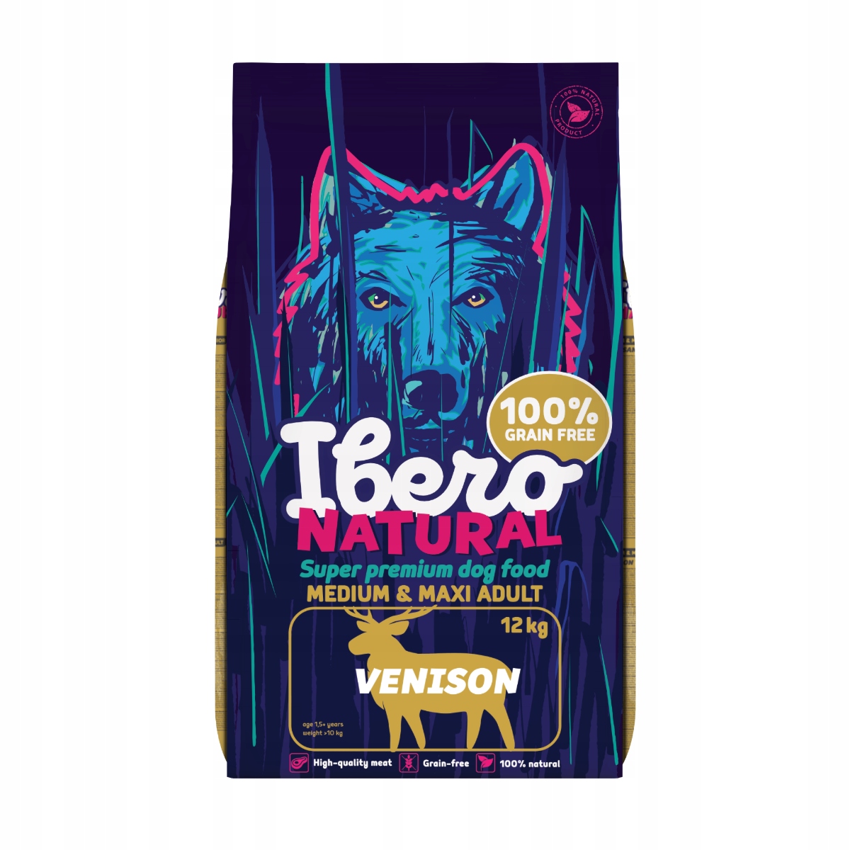 Ibero Natural Dog Grain Free Adult Medium & Maxi Venison Jeleń 12kg