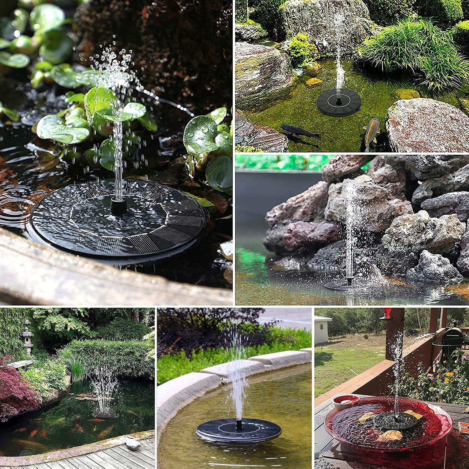 FONTANNA PŁYWAJĄCA SOLARNA OGRODOWA 6 DYSZ CZARNY Moc 1.5 W