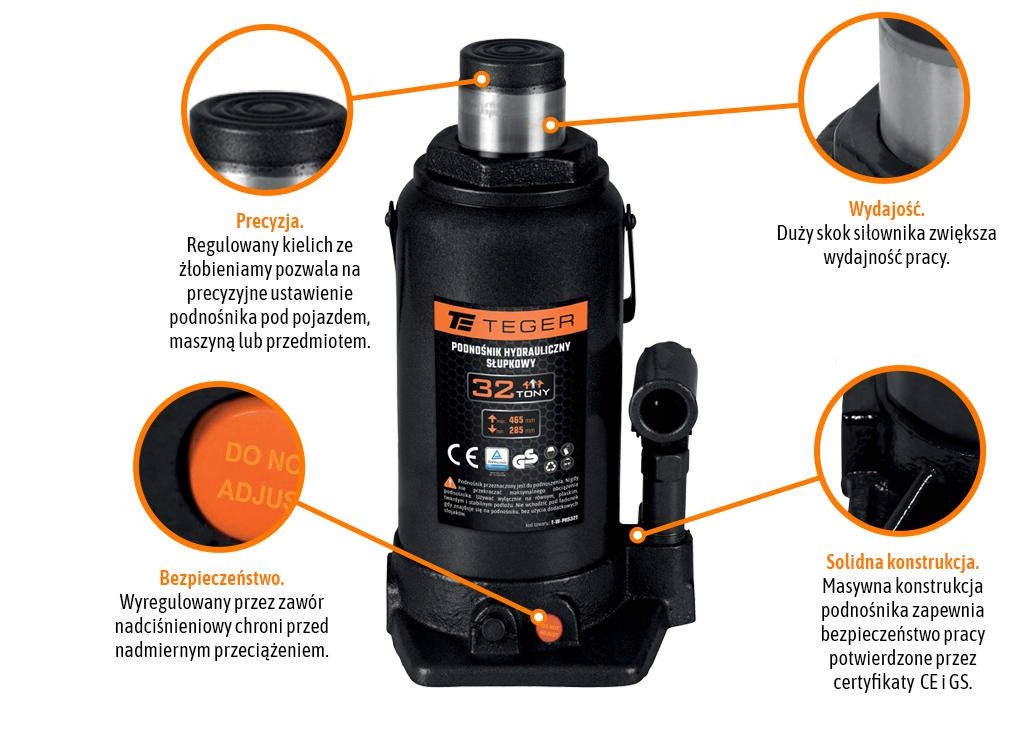 Podnośnik hydrauliczny - słupkowy, 32T, Teger Marka Teger