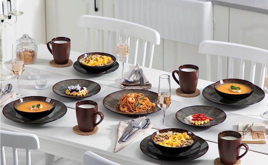 Zastawa obiadowa Vancasso boho kamionka brąz 16el dla 4 osób Kształt Okrągły