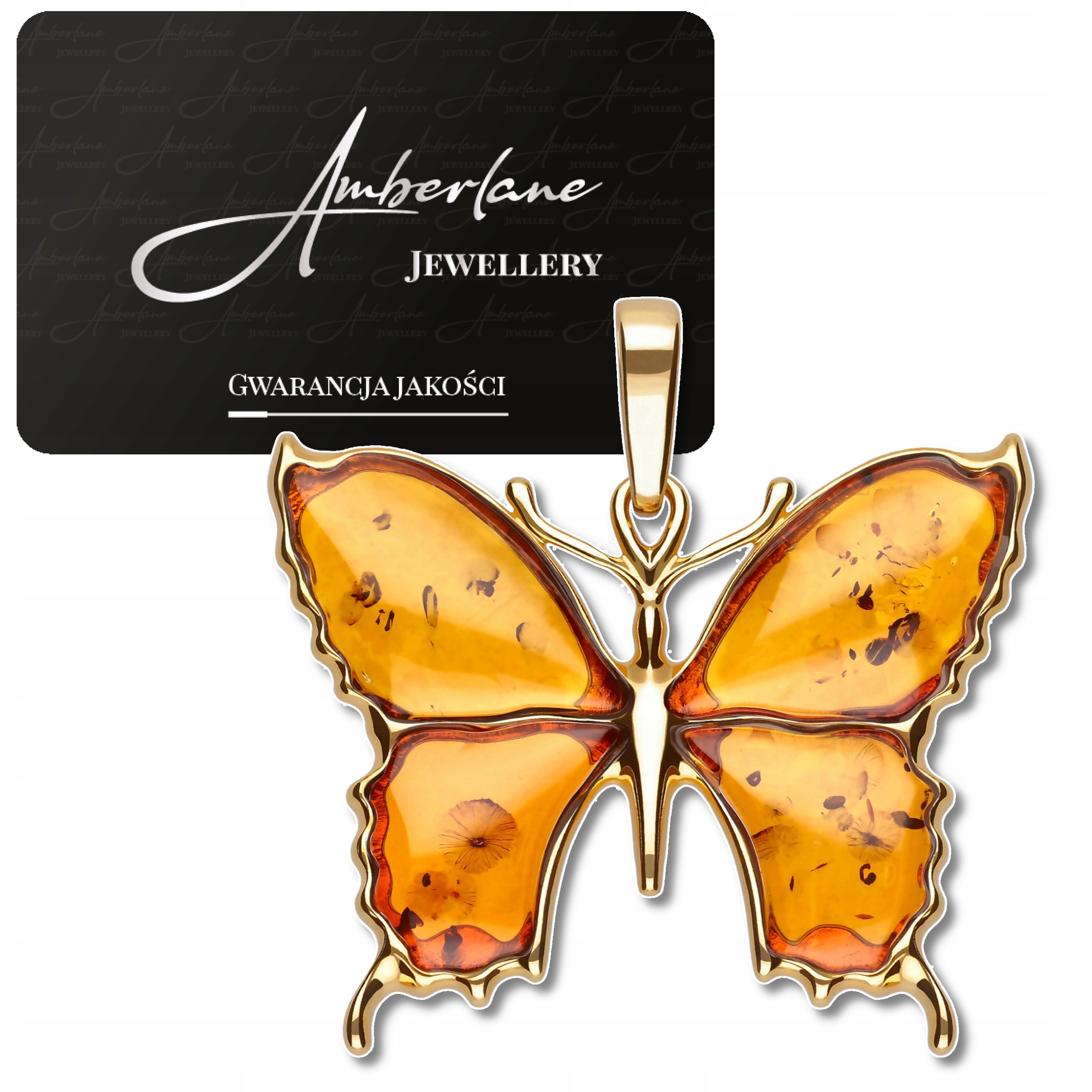 Přívěsek/Přívěsek Motýl s přírodním jantarem *stříbro 925* pozlacený 18k