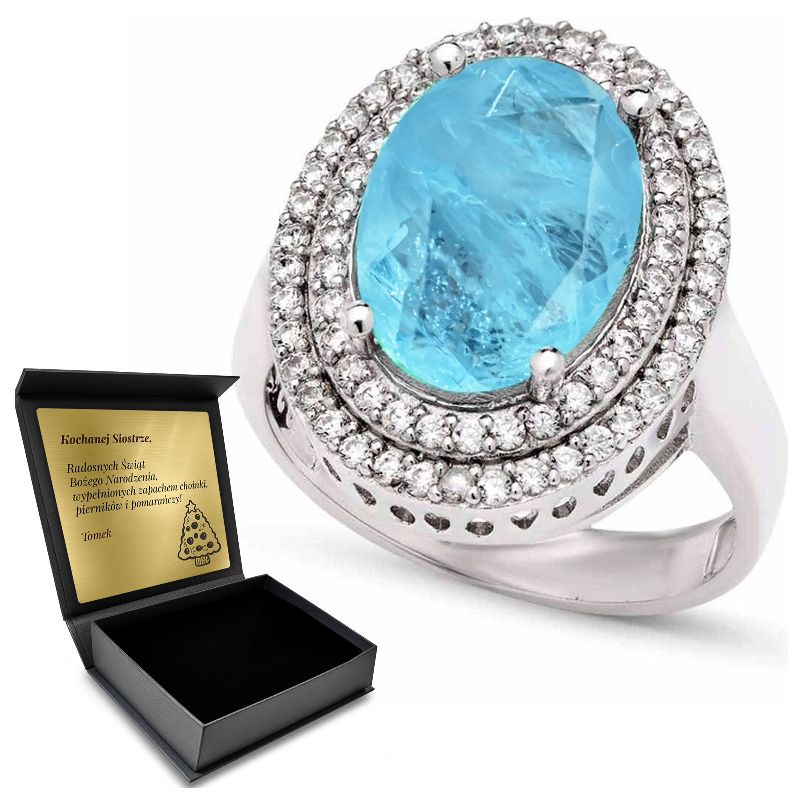 Prstýnek Srebnry 925 Z Zirkony Turmalin Dárek na Valentýna Gravírování