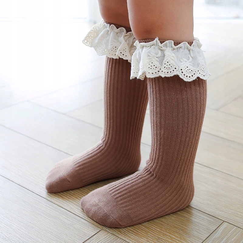 Podkolanówki z HAFTOWANĄ FALBANKĄ BRĄZOWE 80-92-98 Marka Inna marka