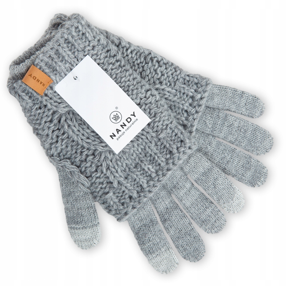 NANDY Rękawiczki Damskie Dotykowe i Mitenki Warkocz Dwuwarstwowe Zimowe 2w1 Kolekcja jesień-zima