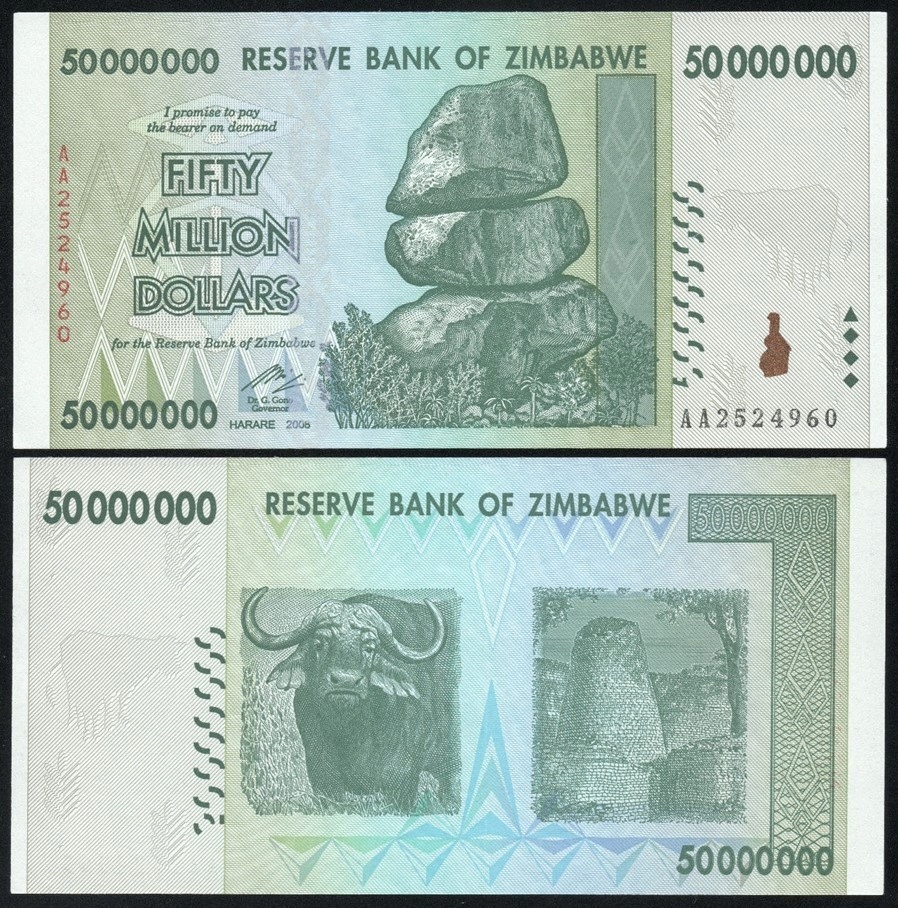 $ Zimbabwe 50000000 DOLLARS P-79a UNC 2008