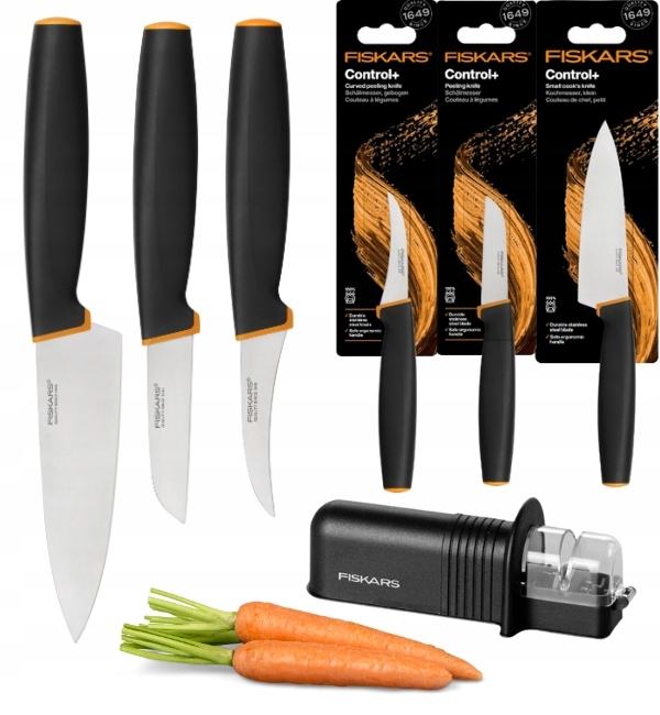FISKARS CONTROL+ Komplet 3 noży + ostrzałka ceramiczna Roll-Sharp ...