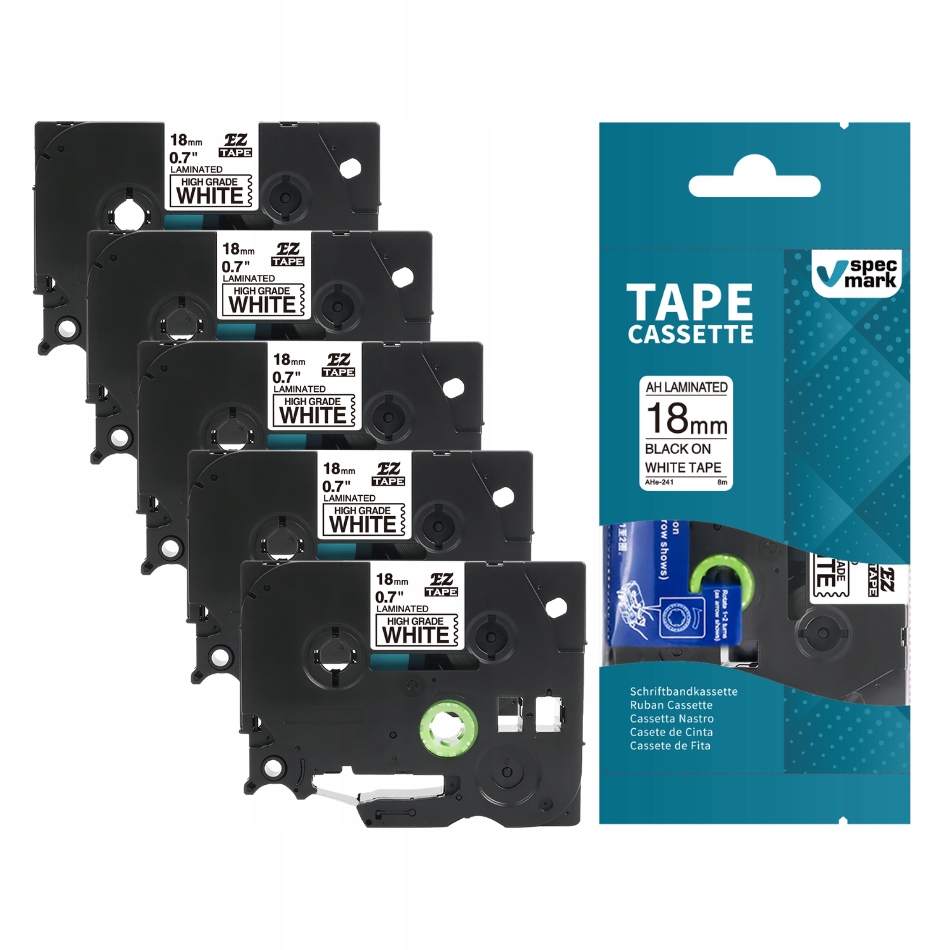 Sada 5 pásků pro Brother TZe-241 18 mm 8 m bílé E300 P710 E550 P750 D450