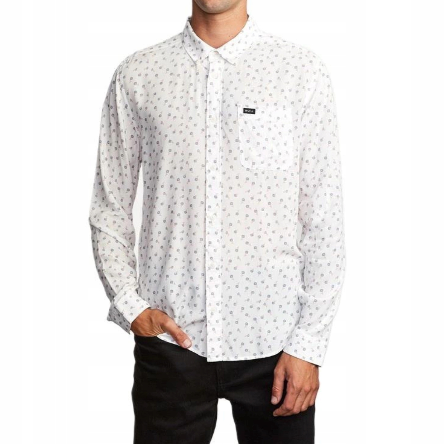 Pánská klasická košile Rvca s límečkem Slim Fit, bílá s květinami, velikost vel.