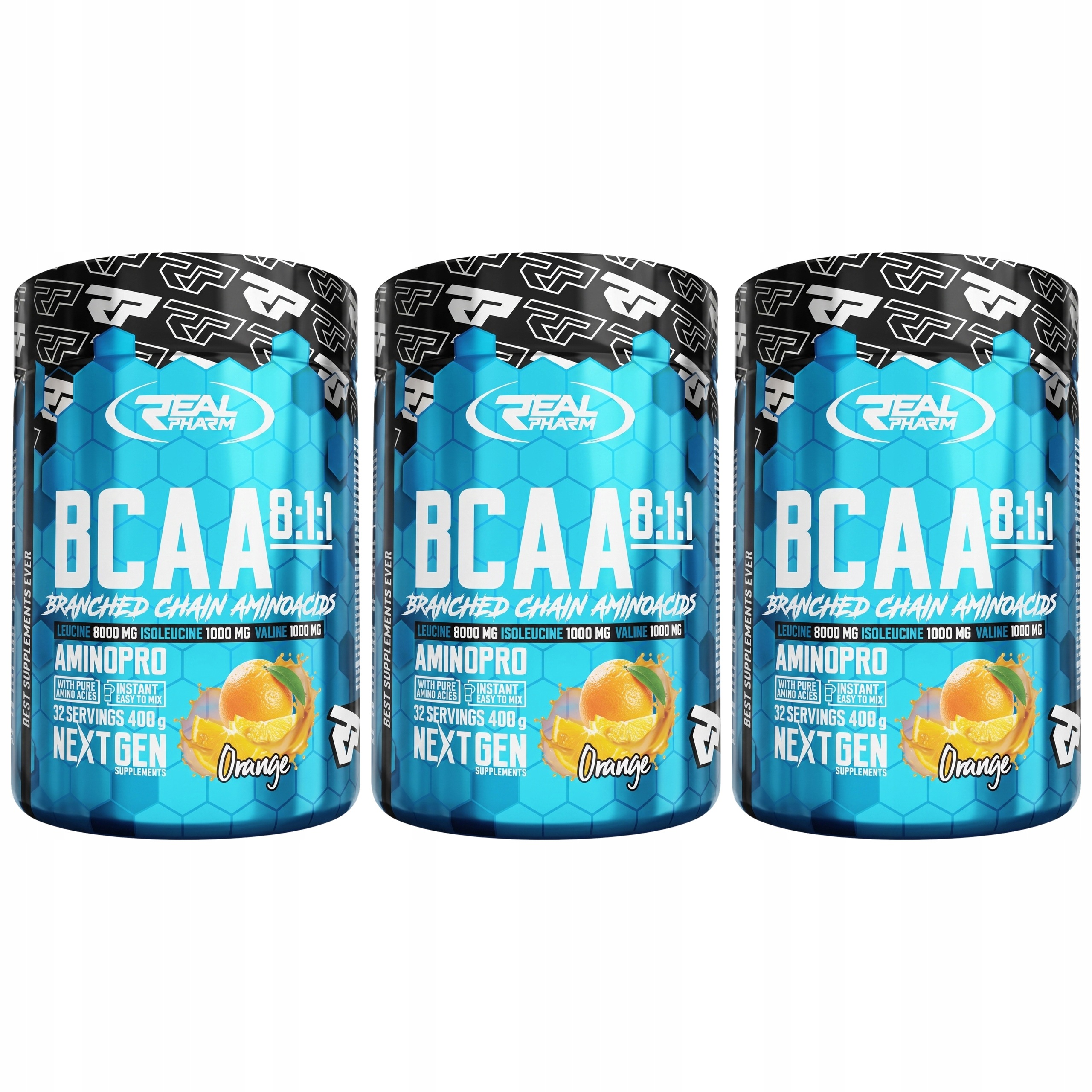 3x Bcaa 8:1:1 Real Pharm 400g Rozvětvené aminokyseliny Leucin Budování hmoty