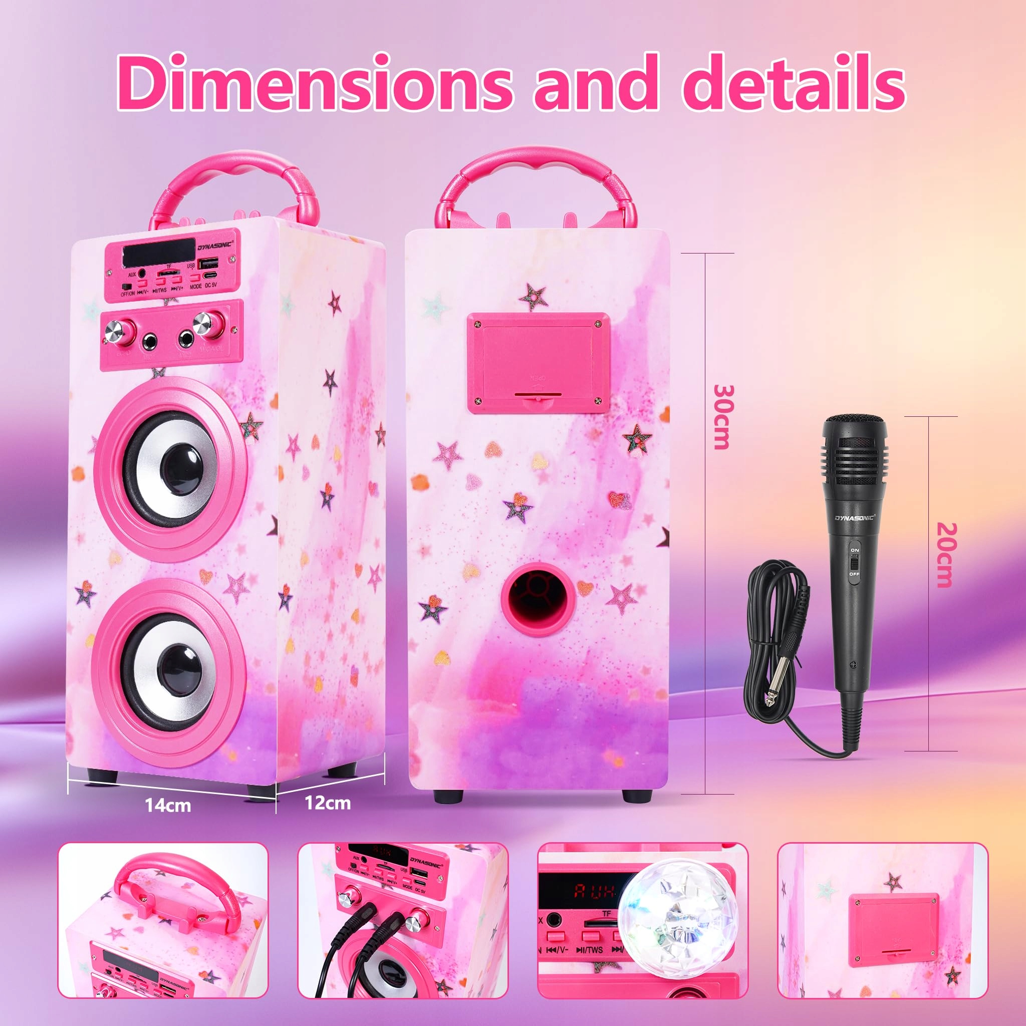 DYNASONIC Karaoke Z 2 Mikrofonami Przenośny Głośnik Bluetooth Dla Dzieci — miniatura 6