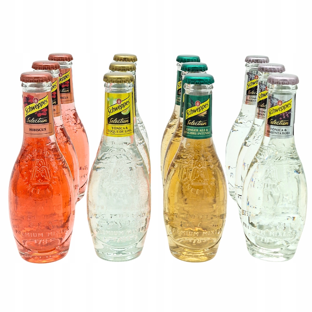 Schweppes Tonik Premium 200ml Mix 4 Smaków, Orzeźwiający Zestaw 12 sztuk