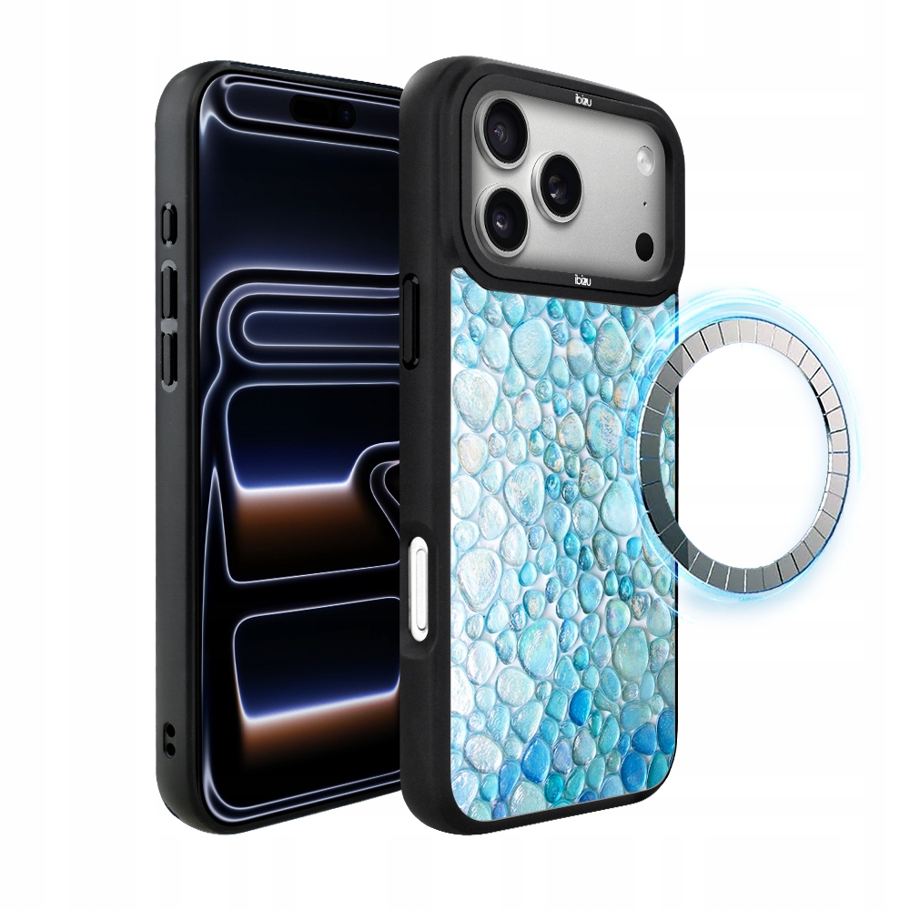 Etui do iPhone 17 Pro Max Ibizu DropGuard Matt z MagSafe, turkusowe krople