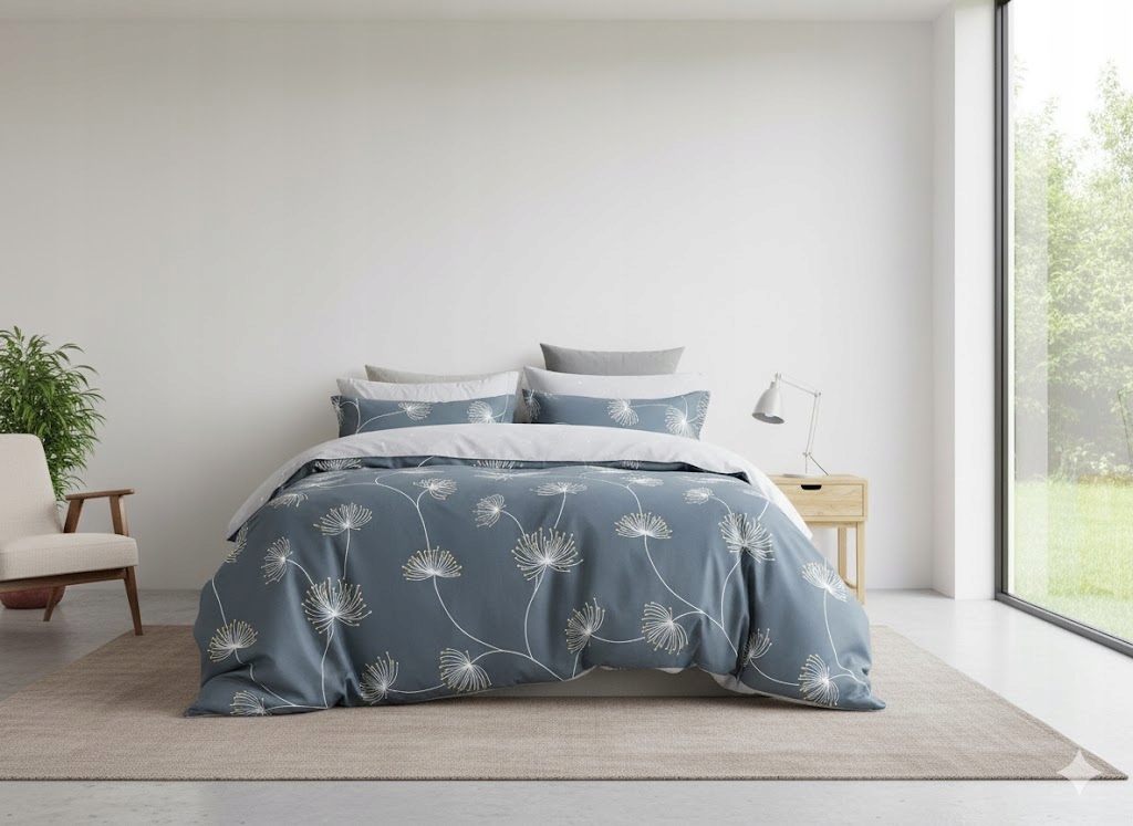 3dílná sada povlečení na peřinu s povlakem na polštář ze 100% bavlny s modrým motivem pampelišky 160×200 cm