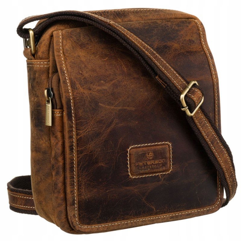 Kabelka Přes Rameno pánská z přírodní nubukové kůže hnědá Peterson