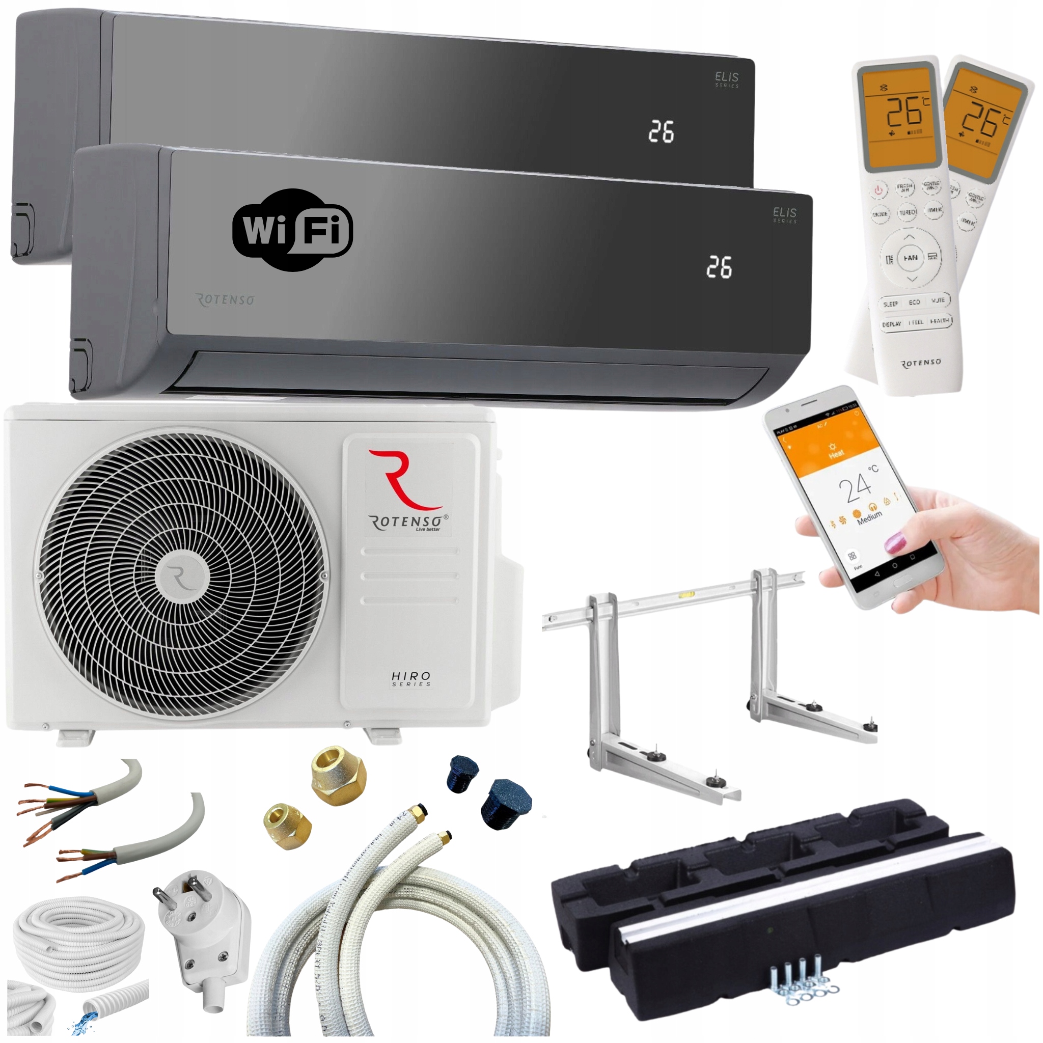 Nástěnný klimatizátor Rotenso Elis Multisplit Černý Wifi 2,6 kW 3,4 kW