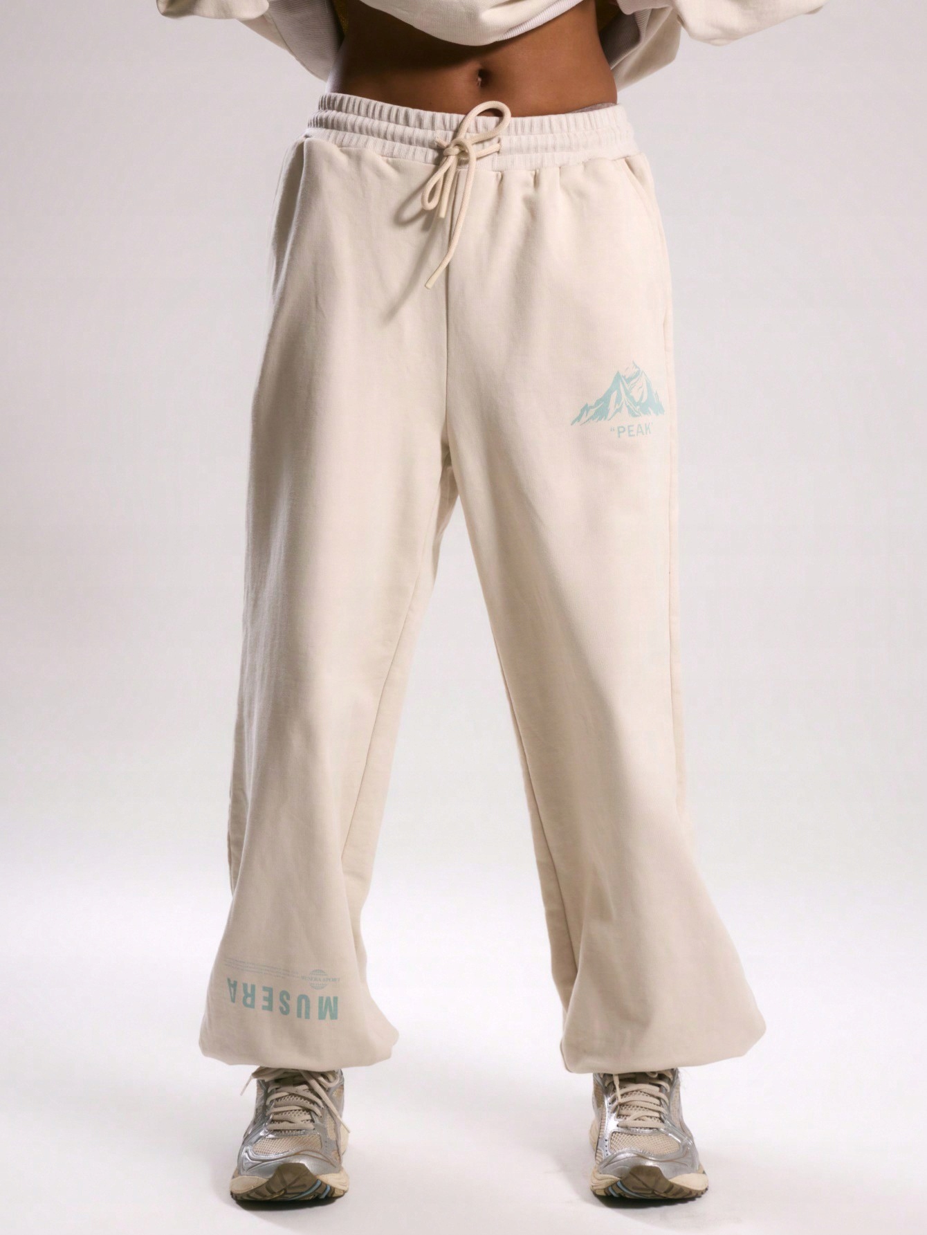 Bavlněné Tepláky S Potiskem Béžové Casual Shein L 40