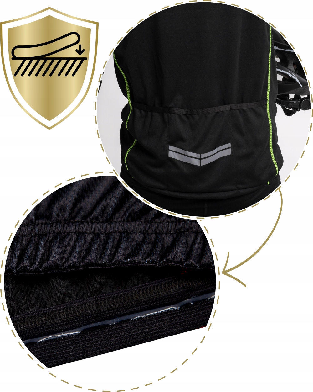 Koszulka rowerowa L męska damska kolarska na rower KIESZEŃ wydłużony tył Cechy dodatkowe kieszeń na plecach otwory na kciuki stójka wydłużony tył