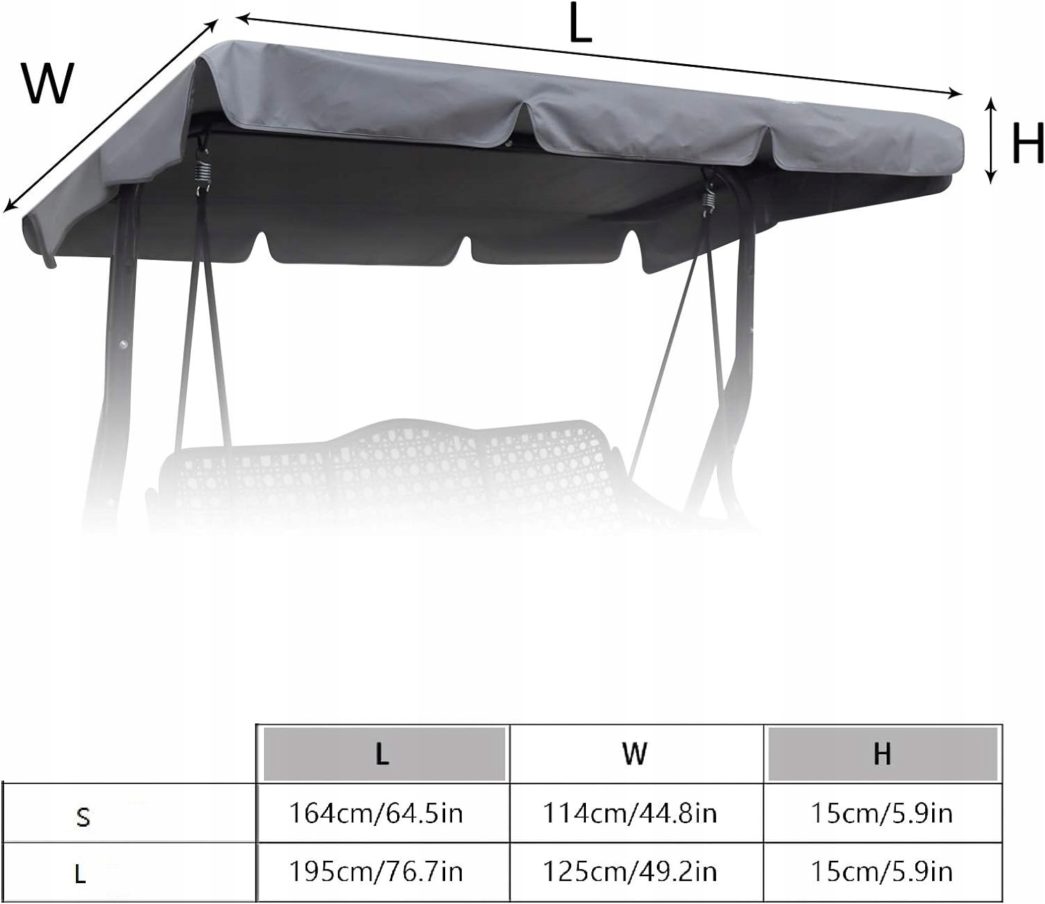 DACH DASZEK ZADASZENIE DO HUŚTAWKI 125 x 195 x 15cm UNIWERSALNY SZARY Marka inna