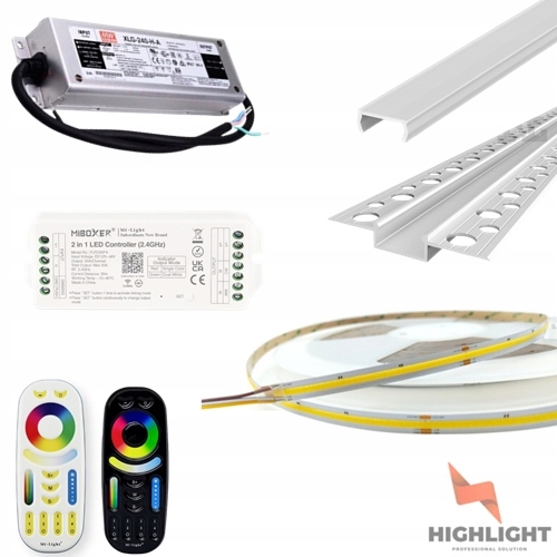 10 m Sada Fasádová Led páska Cob Cct Teplá-Studená 16W 48V IP65 Profil