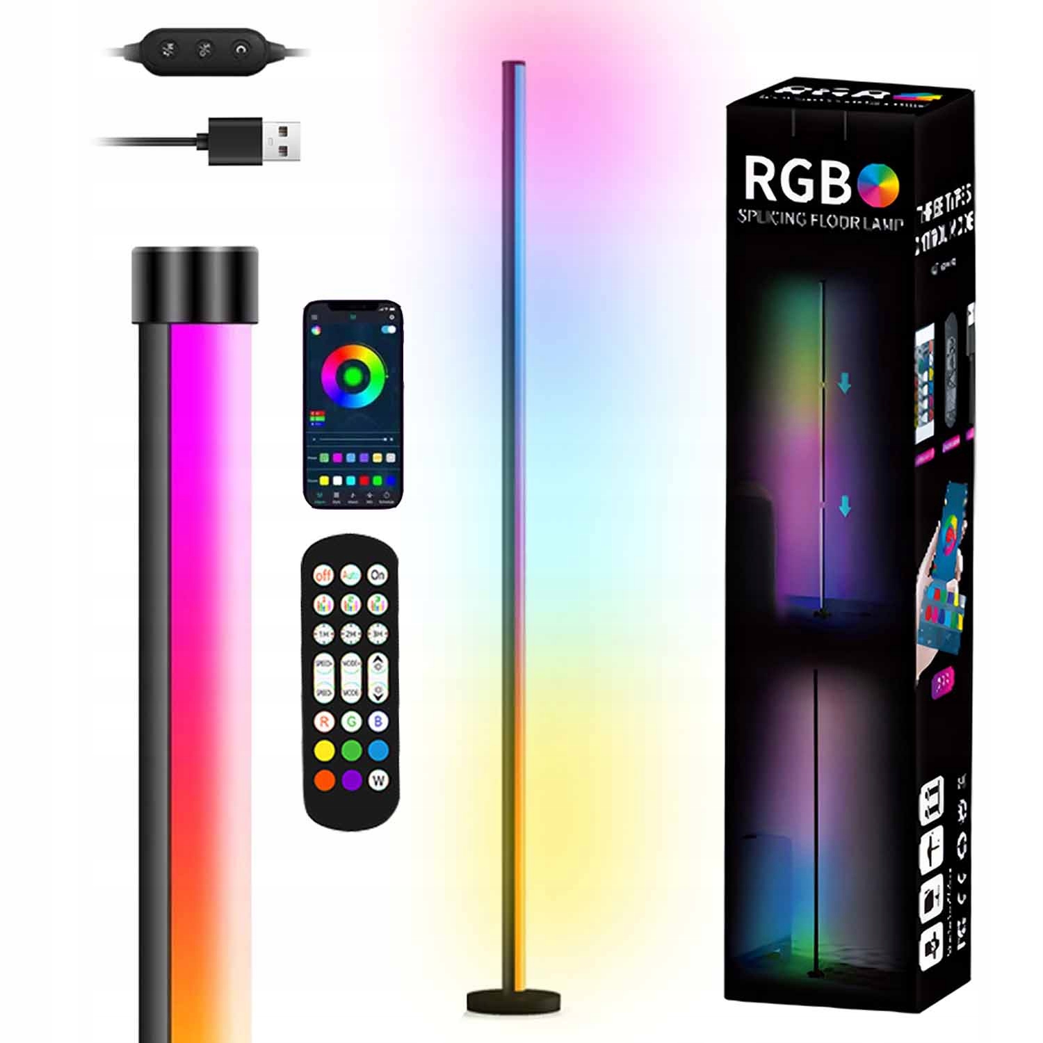 Stojací stojací lampa Rohová Led Rgb Ovládání mobilní aplikace 120cm