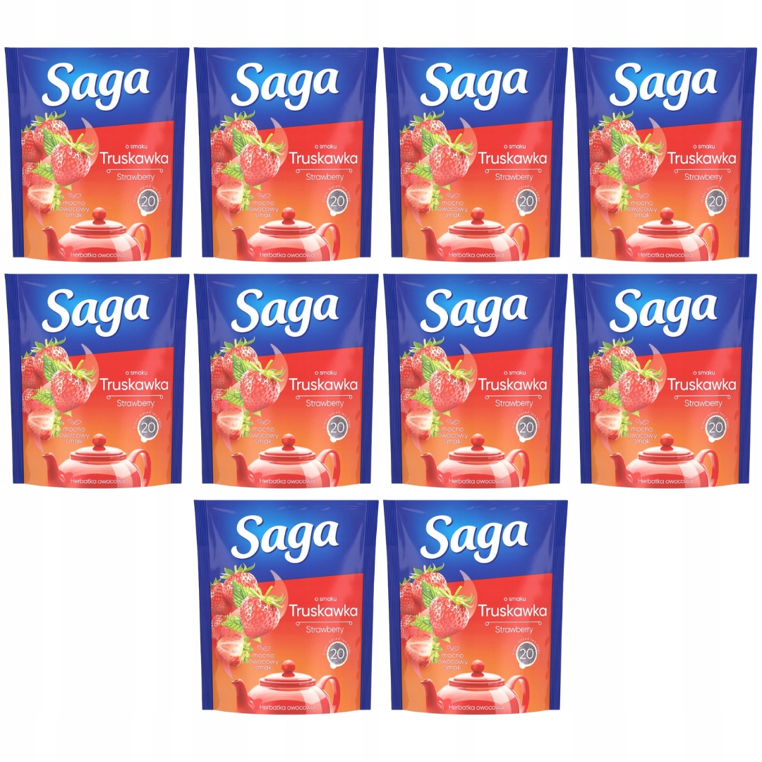 Saga Ovocný čaj s příchutí jahoda 34 g (20 sáčků) x 10 kusů
