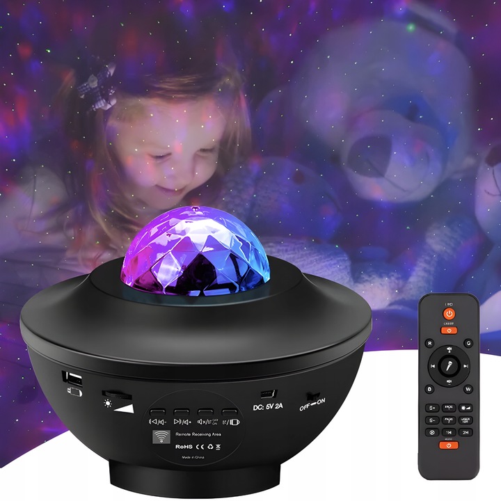 PROJEKTOR GWIAZD RZUTNIK NIEBA LAMPKA NOCNA LED GŁOŚNIK BLUETOOTH + PILOT Zasilanie sieciowe