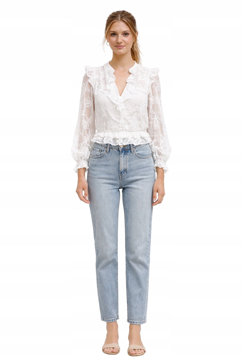 Bardot Bílá Halenka S Krajkovými Volánky A Rukávy 34 I4C