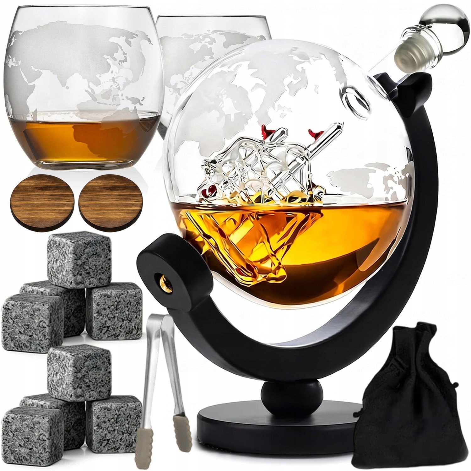 Karafa Na Whisky Dárek Sada 2 Sklenice Skleněná Lahvička Globus 900 ML