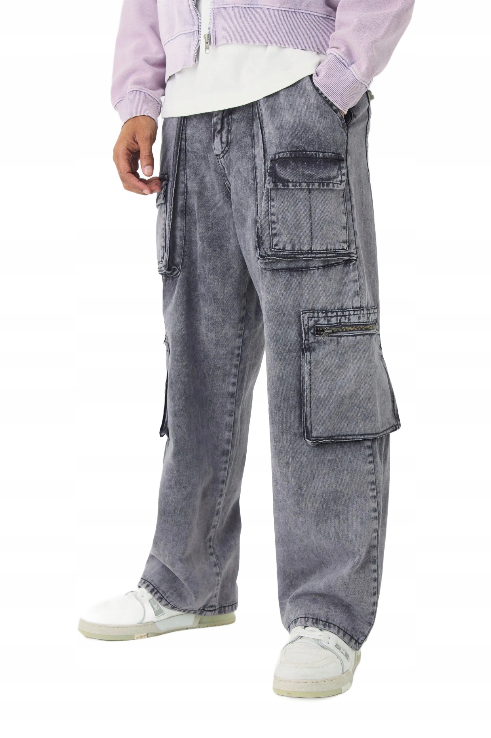 Boohooman Šedé Pánské Chino Kalhoty Kapsáče Se Zipy 32 Z3A