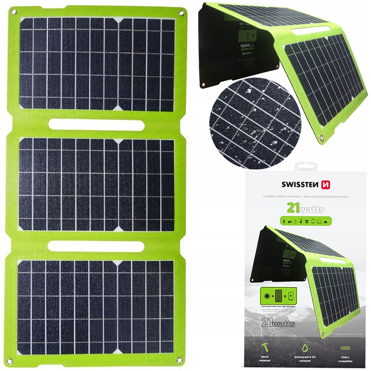 Swissten Turystyczny Panel Słoneczny ładowarka Usb-c Usb-a Solarny 21W