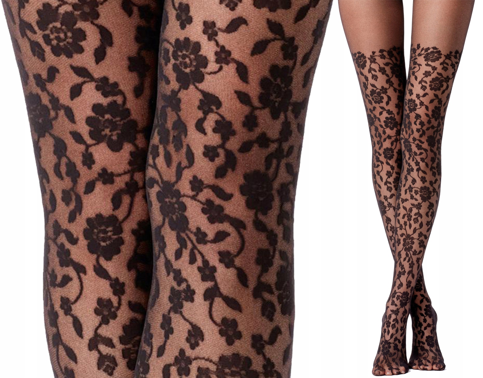 

Calzedonia rajstopy czarne kwiaty zakolanówki 1/2