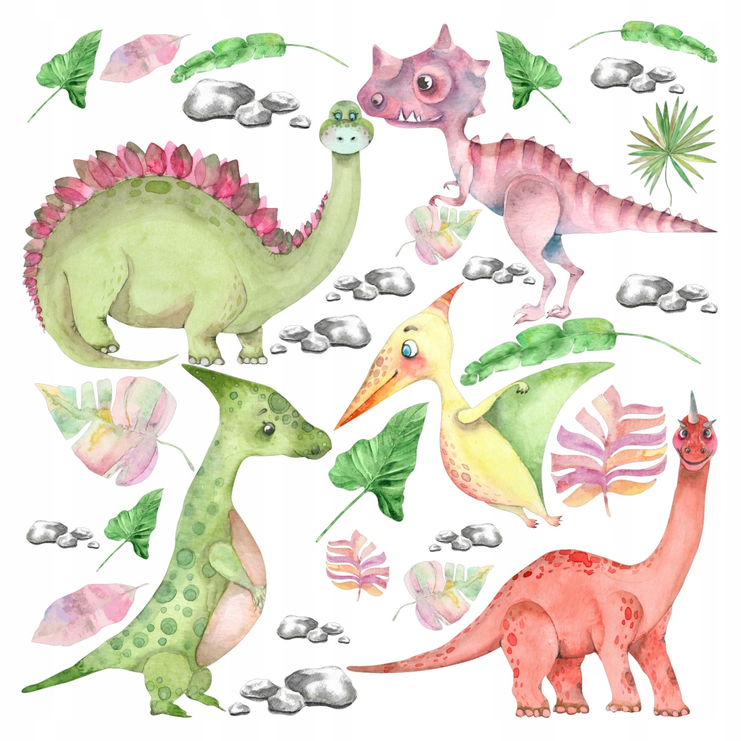 Naklejki na ścianę dla Chłopca Dinozaury Kolorowe do Pokoju Dziecka L