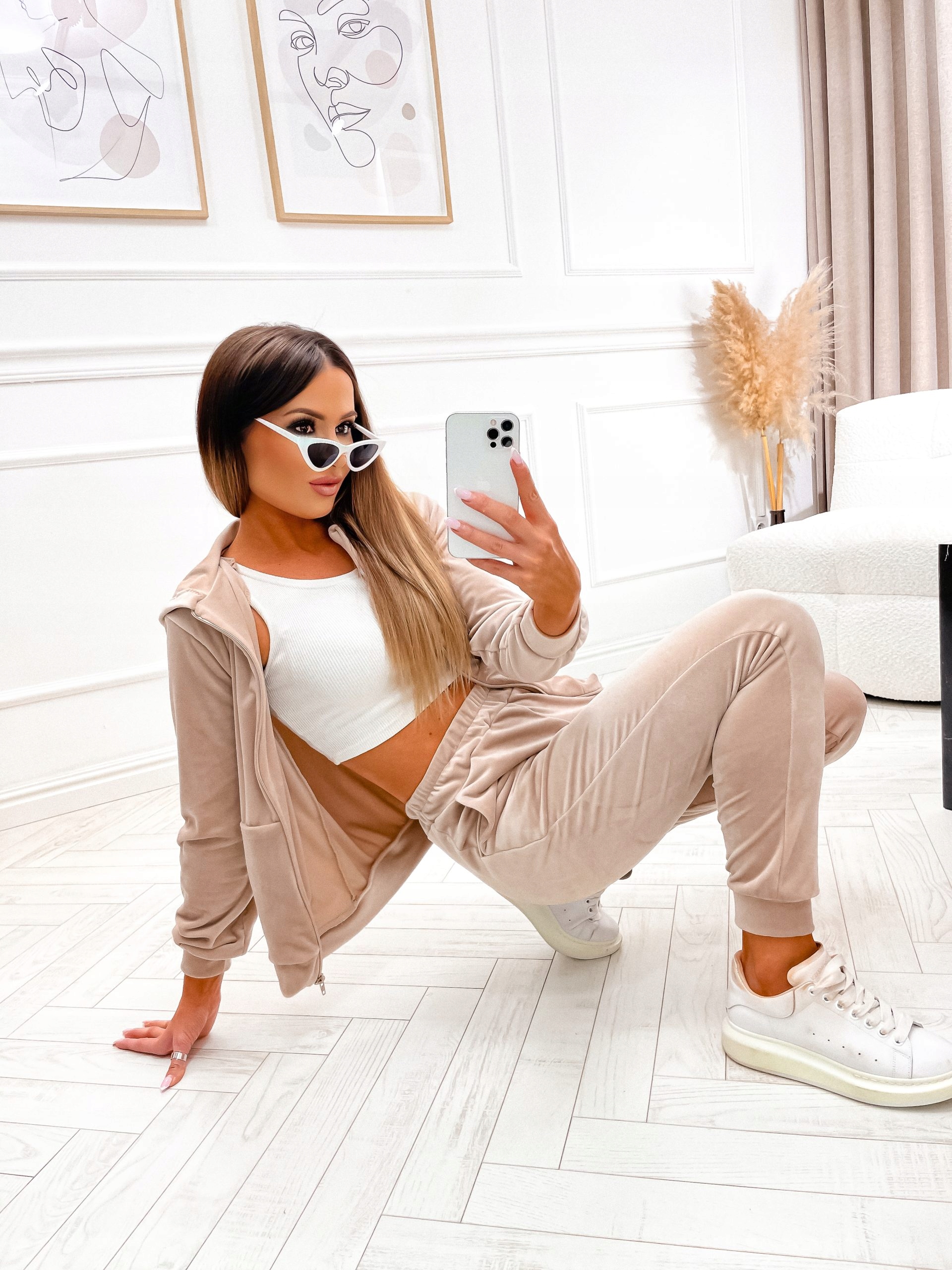 WELUROWY KOMPLET DRESOWY SPODNIE BLUZA ROZPINANA M Marka inna