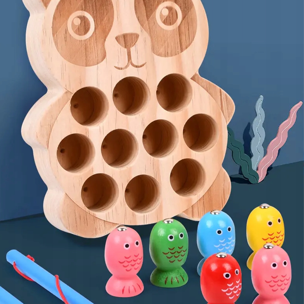 GRA ŁOWIENIE RYBEK ryb MAGNETYCZNA 2 x WĘDKA ZŁAP ROBACZKA DREWNIANA RYBKI Wiek dziecka 3 lata +