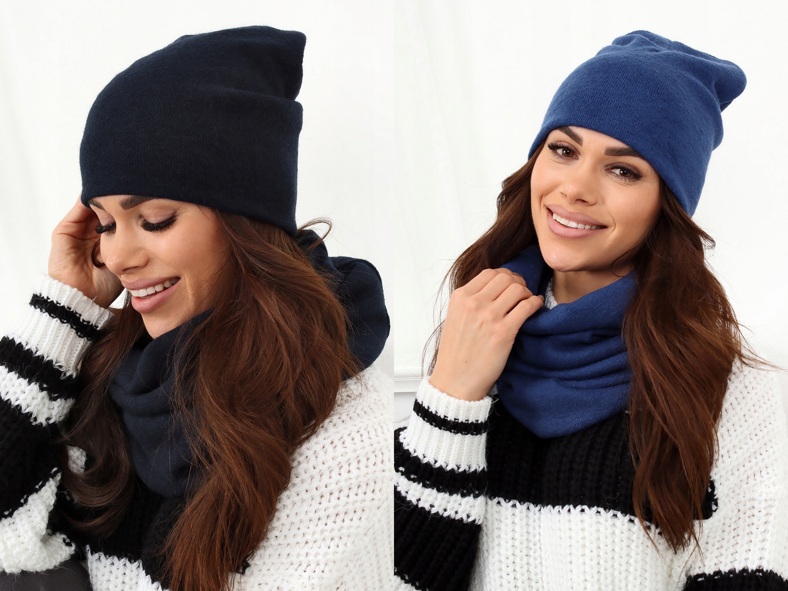 KOMPLET DAMSKI CZAPKA BEANIE KOMIN GOLF TUBA DUŻY ZESTAW CIEPŁY ZIMOWY 2468 Wzór dominujący inny wzór